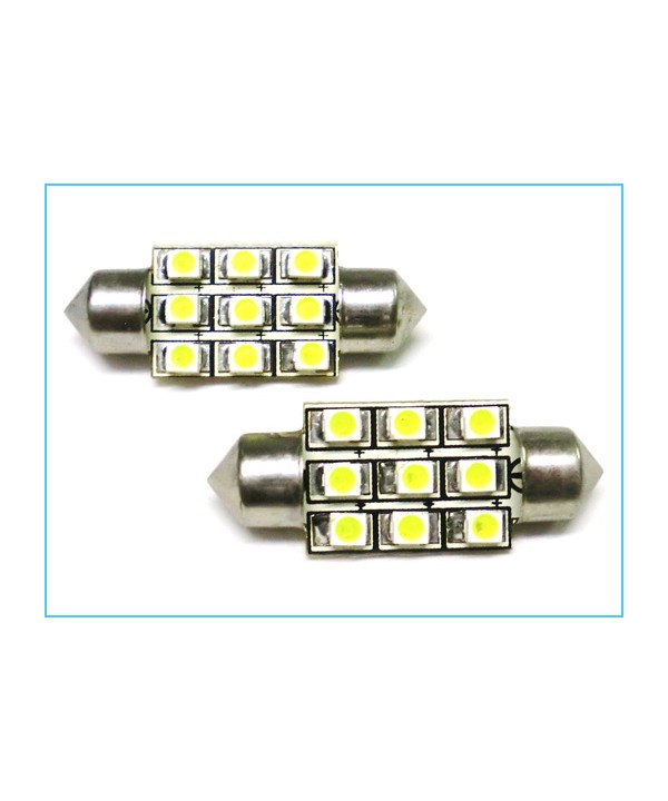 Lampada Led Siluro T11 C5W 39mm 9 Smd Bianco Freddo 12V Luci Targa