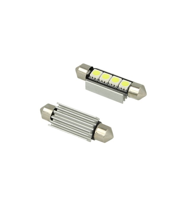 24V Lampada Led Siluro Canbus T11 C5W 42mm 4 SMD 5050 Colore Blu Per Camion Bus Barca Con Dissipatore Alluminio