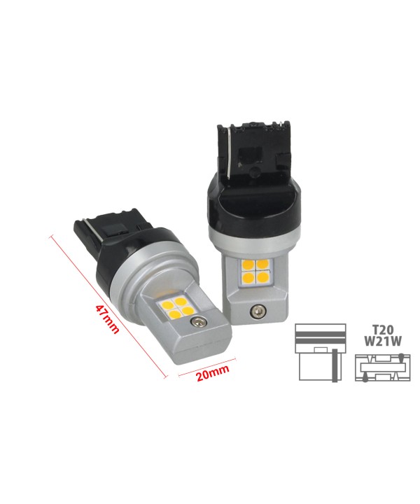 Lampada Led T20 W21W WY21W  7440 8 Smd 3030 Arancione Luminoso Luci Retromarcia Frecce Auto Senza Polarita Dimensione Ridotta