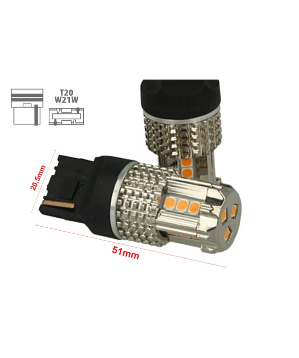 Lampada Led 7740 T20 WY21W 12V 45W No Polarita Arancione Super Potente Frecce