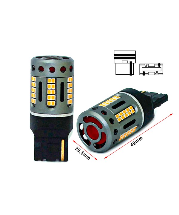 Lampada Led 7440 T20 W21W 100% Canbus 12V 21W Effettiva Arancione Con Ventola In Testa