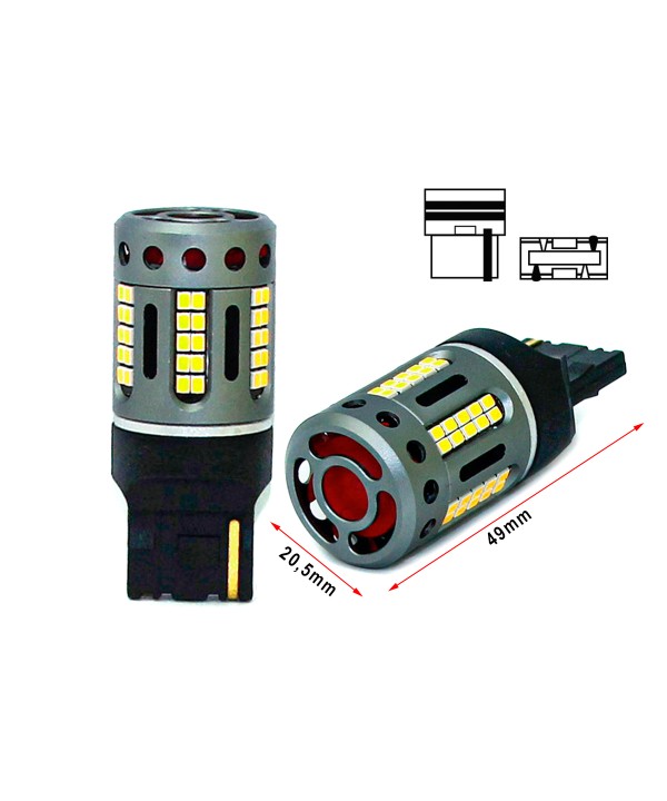 Lampada Led 7440 T20 W21W 100% Canbus 12V 21W Effettiva Bianco 6000K Con Ventola In Testa