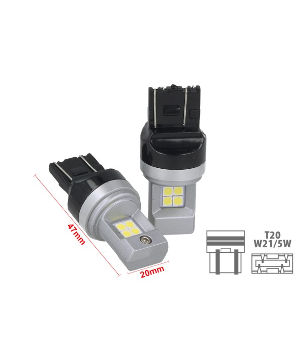 Lampada Led T20 W21/5W 7443 8 Smd 3030 Bianco Luminoso Compatibile Con Attacco CK Auto Americana Dimensione Ridotta