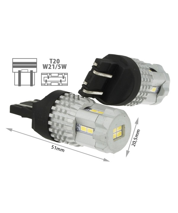 Lampada Led T20 7443 W21/5W 12 Smd 3020 Bianco Super Luminoso Luci Diurne Opel Insignia Peugeot 208 Toyota Yaris Suzuki Celerio