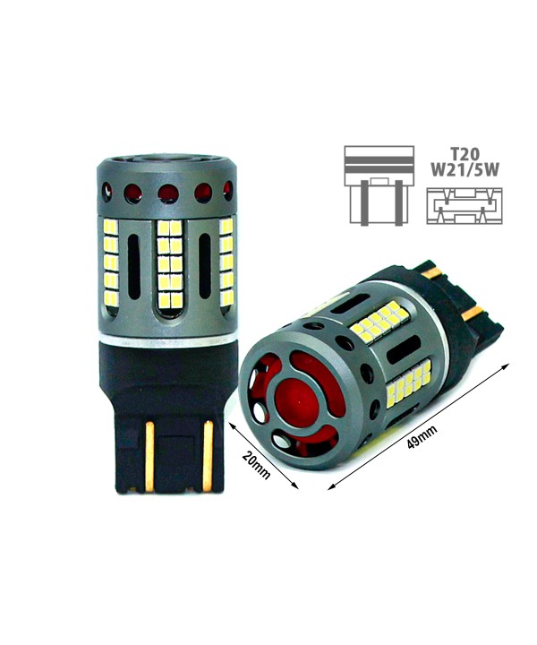 Lampada Led 7443 CK T20 W21/5W 100% Canbus 12V 21/5W Effettiva Bianco 6000K Con Ventola In Testa