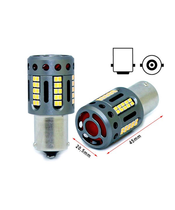 Lampada Led 1156 BA15S P21W 100% Canbus 12V 21W Effettiva Bianco 6000K Piedi Dritti Con Ventola In Testa