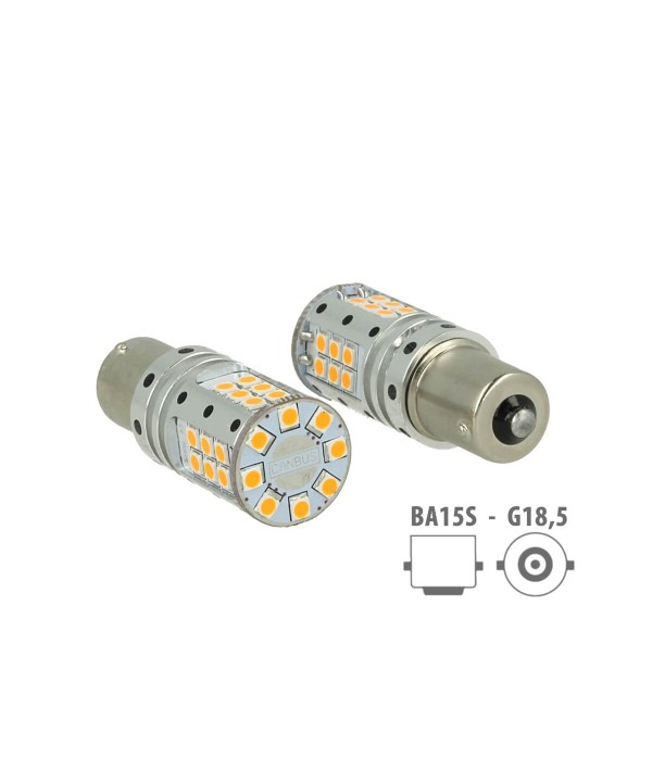 Lampada Led 1156 BA15S P21W Canbus 12V 25W Reale Arancione Per Frecce No Errore 32 Smd 3030