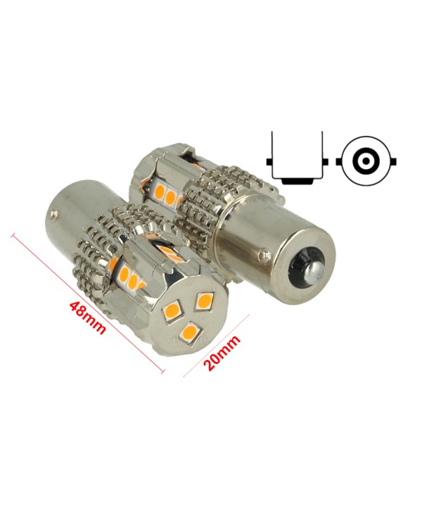 Lampada Led BA15S 1156 P21W 45W 12V Arancione Piedi Dritti Super Potente Per Frecce