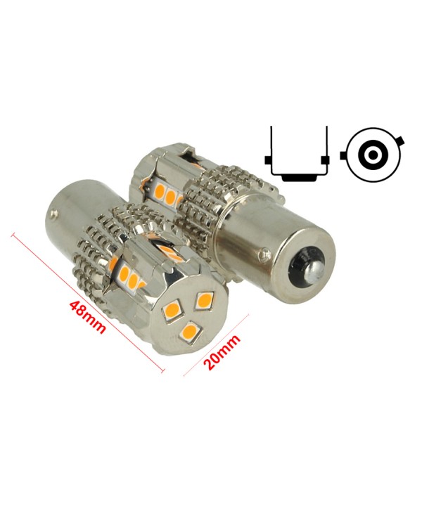 Lampada Led BAU15S 1156 PY21W 45W 12V Arancione Piedi Storti Super Potente Per Frecce