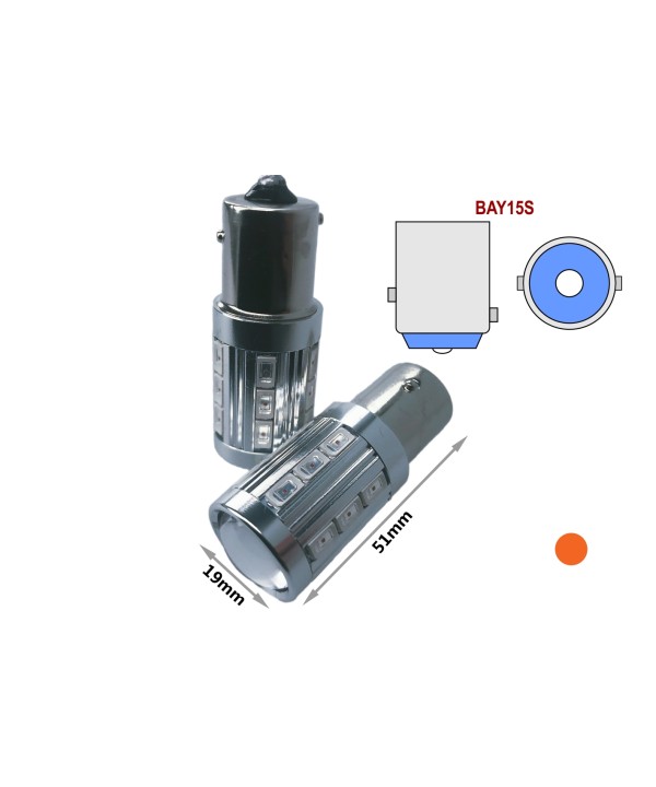 Lampada Led BAY15S 12V 24V 21W S25 1156 Arancione 21 Smd 5730 Con Lente Ingrandimento