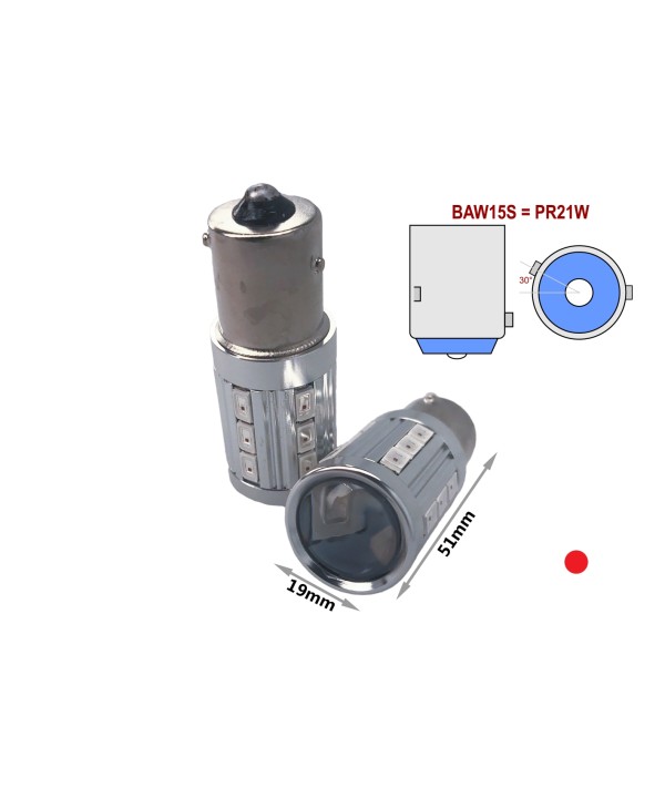 Lampada Led BAW15s PR21W Rosso 12V 24V 21W Compatibile Osram 7508LDR 21 Smd 5730 Con Lente Ingrandimento