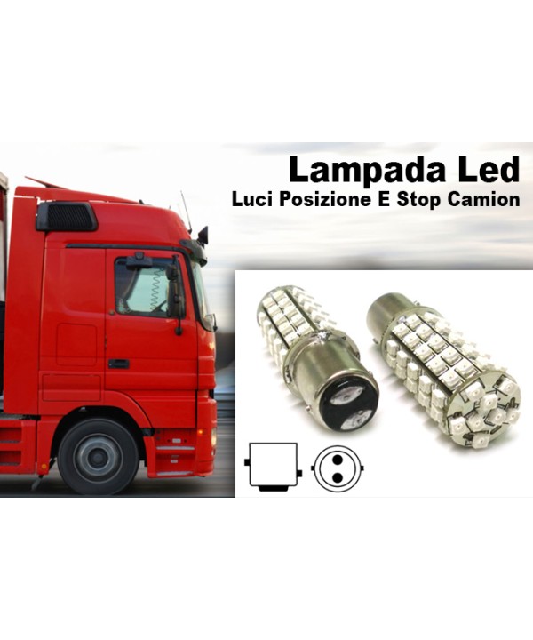 24V Lampada Led BAY15D 1157 S25 68 Smd Rosso Luci Posizione e Stop Camion