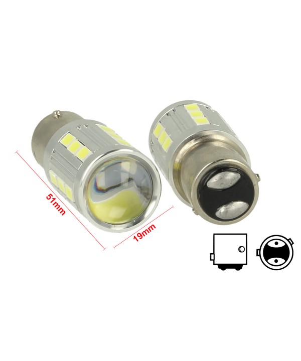 Lampada Led BAZ15D 1157 P21/4W 12V 24V 21 Smd 5730 Super Bianco Luminoso Piedi Storti Asimmetrica