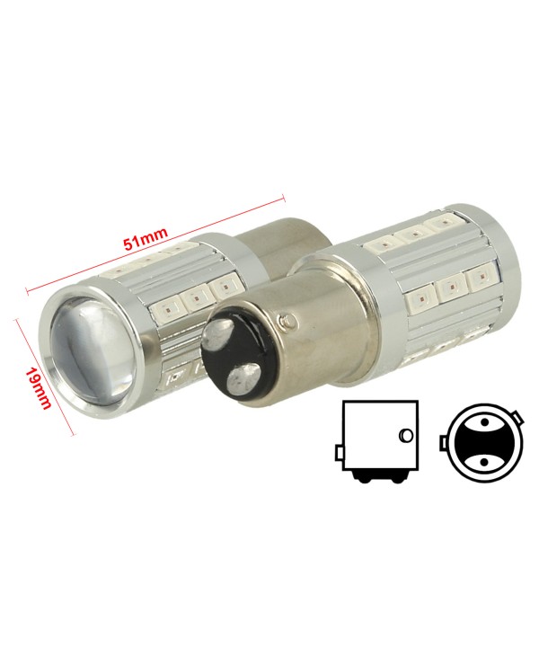 Lampada Led BAZ15D 1157 P21/4W 12V 24V 21 Smd 5730 Rosso Super Luminoso Piedi Storti Asimmetrica