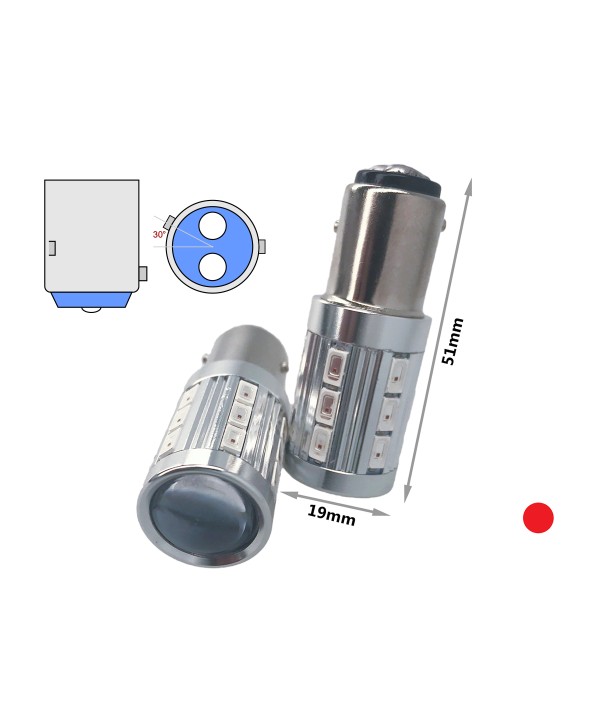 Lampada Led BAW15d PR21/5W Rosso 12V 24V 21/5W Compatibile Osram 7538LDR 21 Smd 5730 Con Lente Ingrandimento