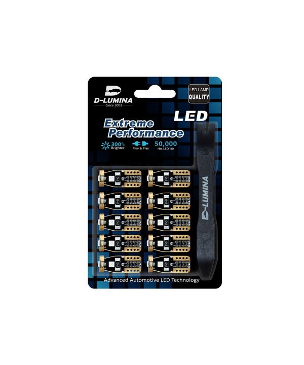 10 Lampada Led T10 W5W Canbus 12V 3 SMD 3030 Blue + Leva Rimozione Antigraffio