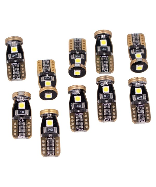 10 Lampada Led T10 W5W Canbus 12V 3 SMD 3030 Bianco Freddo 6000K + Leva Rimozione Antigraffio