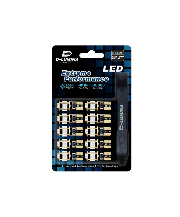 10 Lampada Led T10 W5W Canbus 12V 5 SMD 5050 Blue + Leva Rimozione Antigraffio