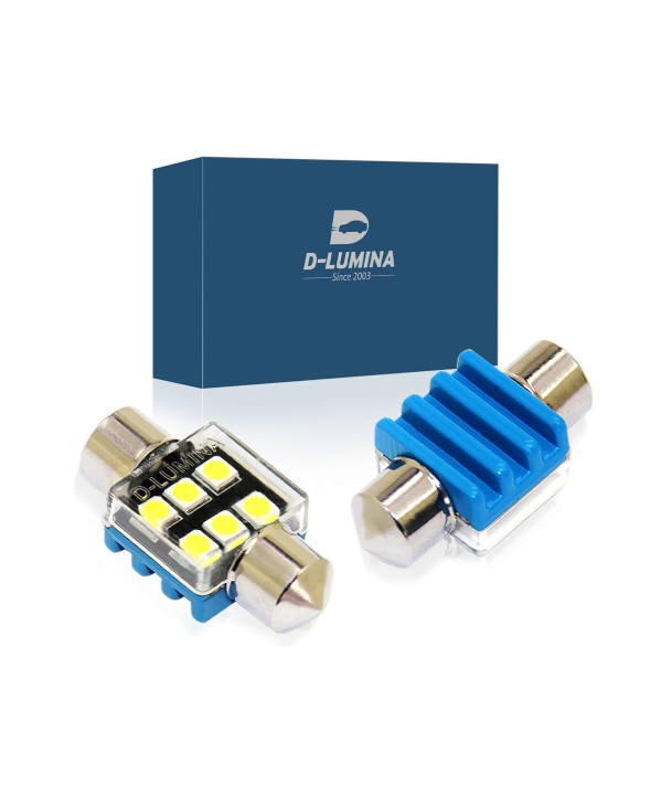 4 Lampada Led T11 Canbus 31mm 12V 2W Effettivo Con 6 Smd 3030 Bianco 6000K No Polarita