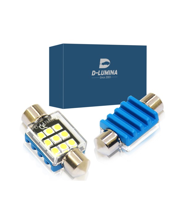 4 Lampada Led T11 Canbus 36mm 12V 2W Effettivo Con 6 Smd 3030 Bianco 6000K No Polarita