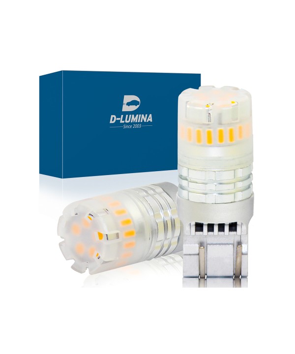 Lampada Led T20 7443 7440 Canbus Arancione Ambra 12V No Polarita IP67 Illuminazione 360 Gradi