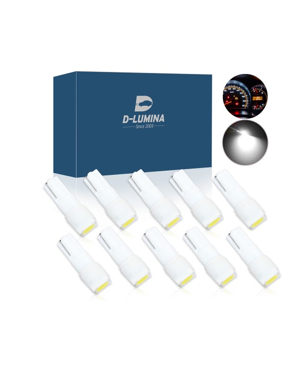 10 Lampadine Led T5 12V W1,2W Colore Bianco Con 1 Smd 5050 Luci Cruscotto Auto e Moto