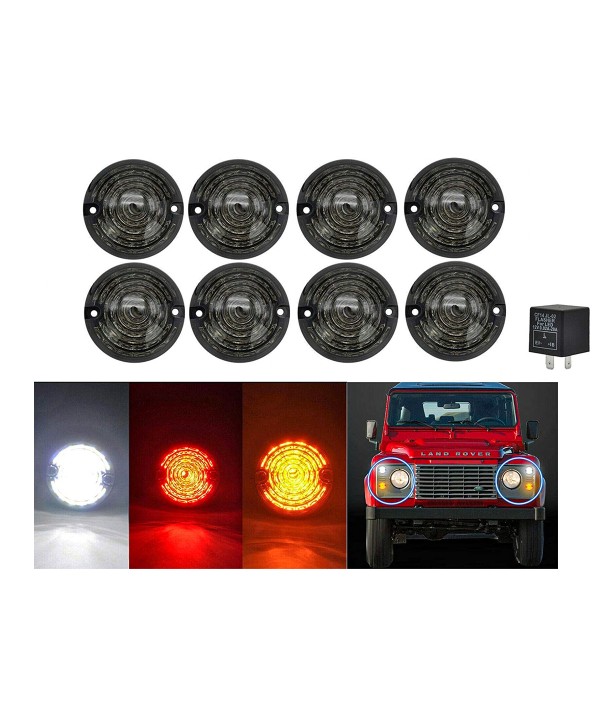 Kit 8 Fanali Led Anteriore Posteriori Laterali Lente Nero Fume Per Land Rover Defender 1983-2016 Compreso Relay CF14