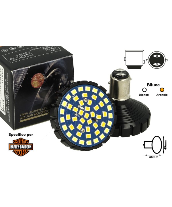 Lampada Led BAY15D 1157 Bianco e Arancione Per Moto Harley Davidson Canbus No Errore Luce Diurne e Frecce No Polarita 48 Smd 2835