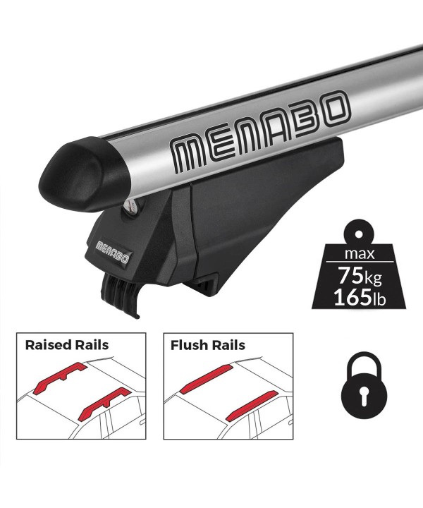 MENABO Tiger Silver XL Barre Da Tetto Flush Rails 135cm (Rail Integrati) Made In Italy