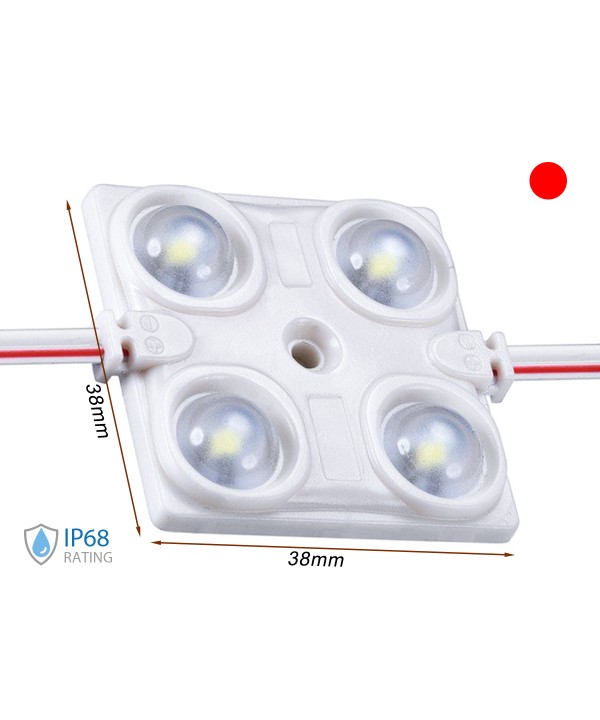 Modulo Mattone LED 4 SMD 2835 Colore Rosso 12V 1,5W IP68 Con Lente Ingrandimento 160 Gradi SKU-5131