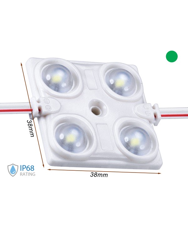 Modulo Mattone LED 4 SMD 2835 Colore Verde 12V 1,5W IP68 Con Lente Ingrandimento 160 Gradi SKU-5133