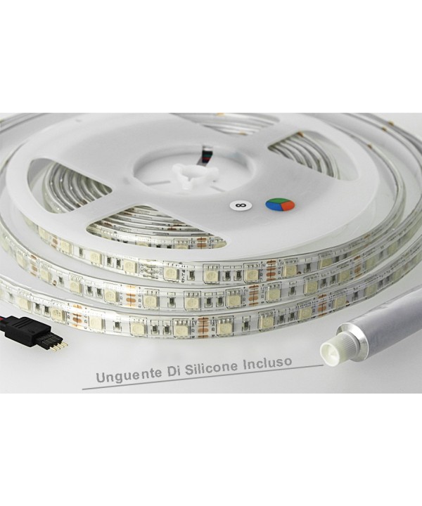Bobina Led 300 SMD 5050 12V 10,8W/M RGB IP65 Impermeabile 5 Metri Unguente Di Silicone Incluso SKU-212155