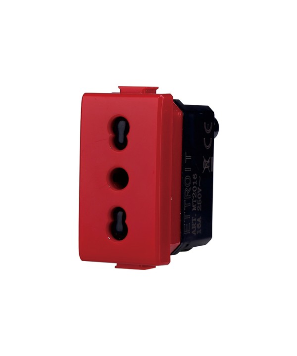ETTROIT Presa Bipasso Bivalente 2P+T 10/16A Colore Rosso Compatibile Con Bticino Matix