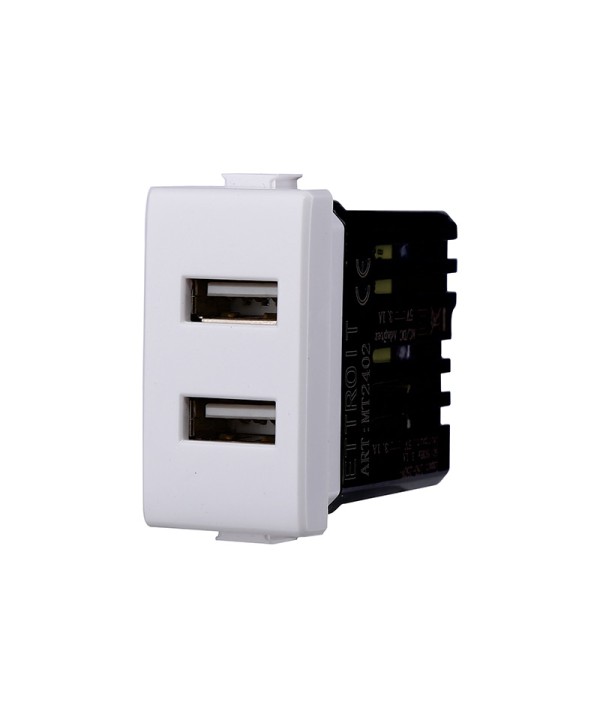 ETTROIT Modulo Presa Caricatore USB 5V 2,1A 2 Porte USB-A Bianco Compatibile Con Bticino Matix
