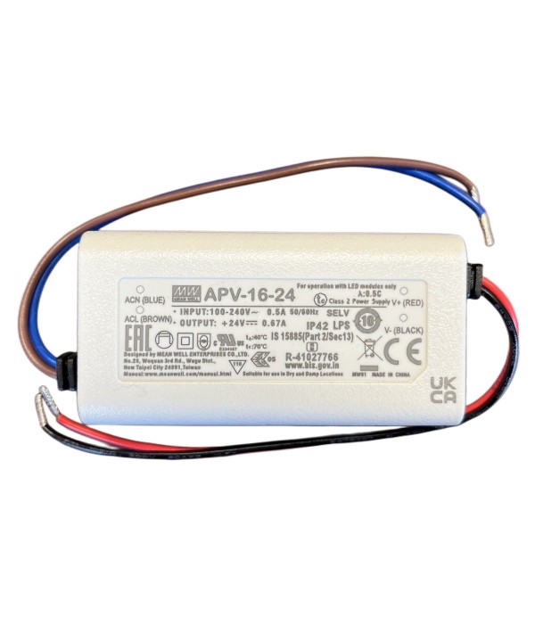 MeanWell APV-16-24 Alimentatore 16W 24V 0,67A IP42 Input 220V e 110V