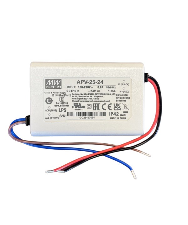 MeanWell APV-25-24 Alimentatore 25W 24V 1,05A IP42 Input 220V e 110V