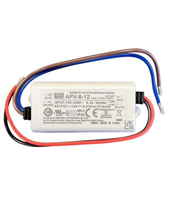 MeanWell APV-8-12 Alimentatore 8W 12V 0,67A IP42 Input 220V e 110V