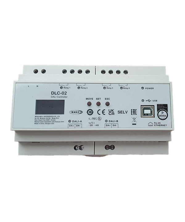 MeanWell DLC-02-KN Gateway KNX-DALI LED Driver Da Guida DIN 2 Linee DALI 4 Relè