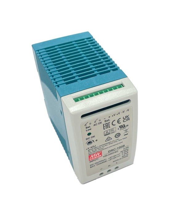 MeanWell DRC-100B Alimentatore AC/DC 100W montaggio Su Guida DIN con Funzione di Carica Batteria (UPS) Output 24-30Vdc at 2.25A e 27.6Vdc at 1.25A