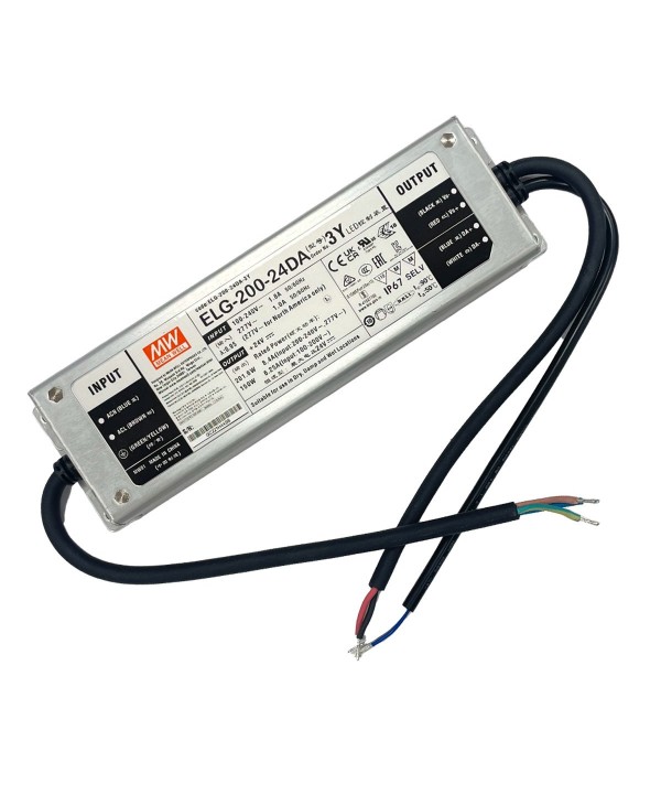 MeanWell ELG-200-24DA-3Y Alimentatore Dimmerabile DALI IP67 200W 24V 8,4A Input 220V e 110V