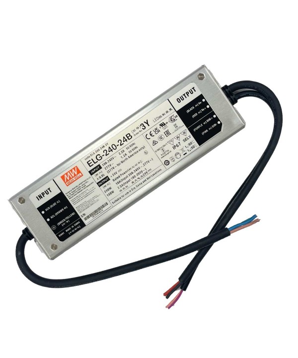 MeanWell ELG-240-24B-3Y Alimentatore Dimmerabile 0-10V PWM Resistenza IP67 200W 24V 10A Input 220V e 110V