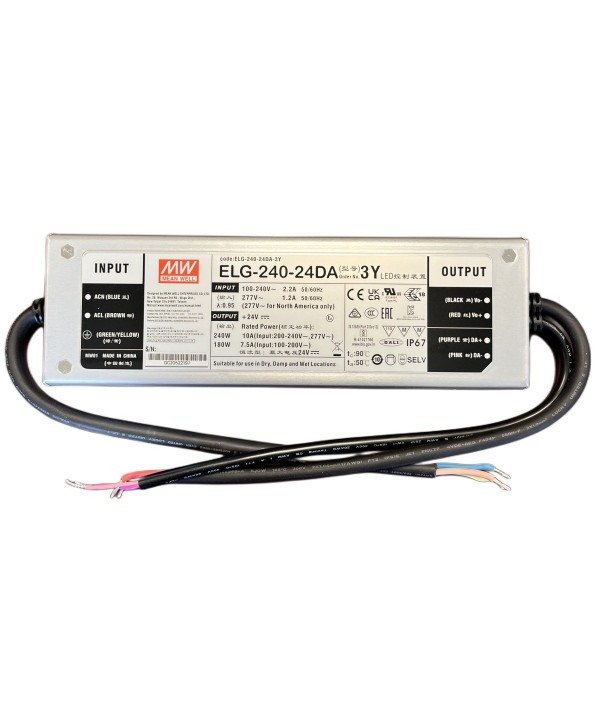 MeanWell ELG-240-24DA-3Y Alimentatore Dimmerabile DALI IP67 240W 24V 10A Input 220V e 110V