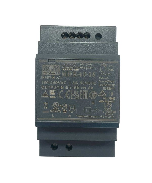 MeanWell HDR-60-15 Trasformatore Rotaia Industriale 15V 4A 60W Barra Guida DIN Rail Power Supply Universale