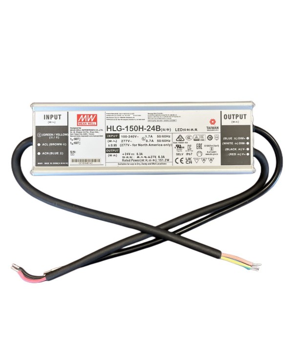 MeanWell HLG-150H-24B Alimentatore IP67 150W 24V 6,3A Dimmerabile 1-10V PWM Input 220V e 110V
