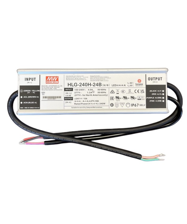 MeanWell HLG-240H-24B Alimentatore IP67 240W 24V 10A Dimmerabile 1-10V PWM Input 220V e 110V