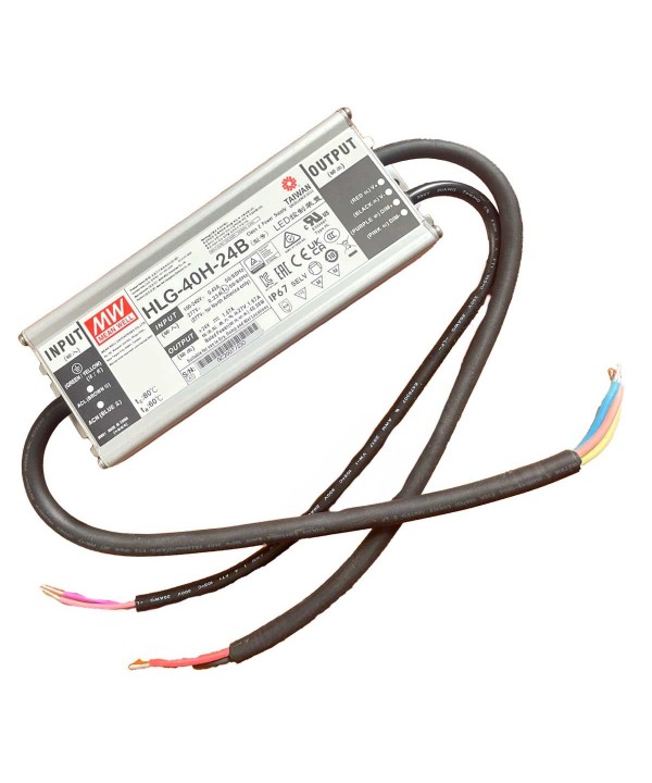 MeanWell HLG-40H-24B Alimentatore Led Driver CV CC Dimmerabile IP67 40W 24V 1,67A Input 220V e 110V