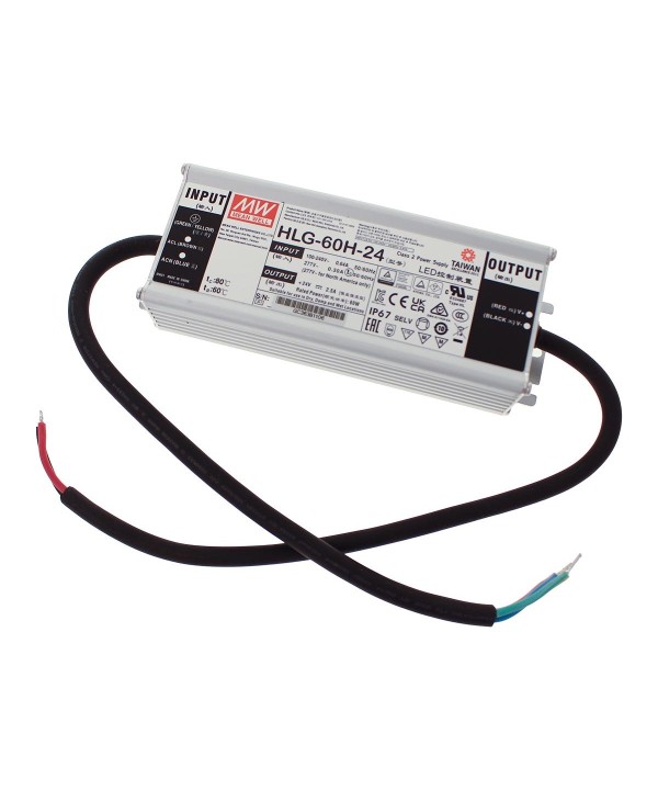 MeanWell HLG-60H-24 Alimentatore Led Driver CV CC IP67 60W 24V 2,5A Input 220V e 110V