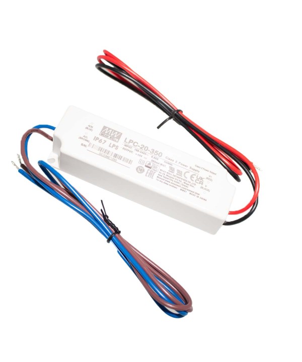 MeanWell Led Driver CC LPC-20-350 IP67 Output 17W 48V 350mA Input 100-240V 0,55A Corrente Costante