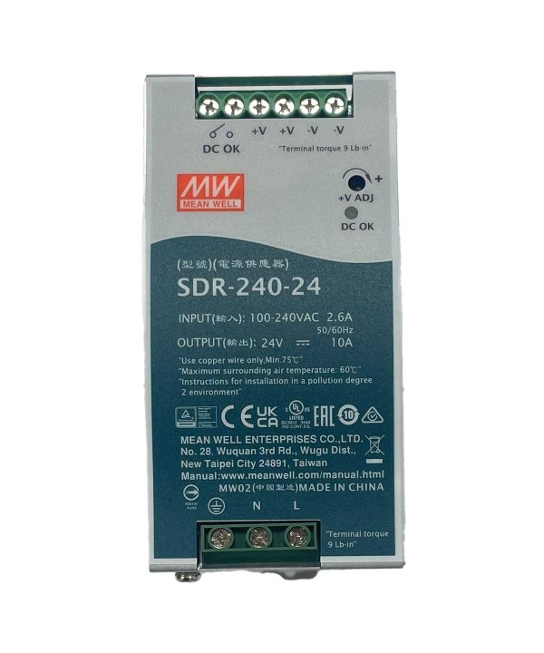 MeanWell SDR-240-24 Alimentatore DIN RAIL 240W 24V 10A Per Automazione Industriale Input 220V 110V