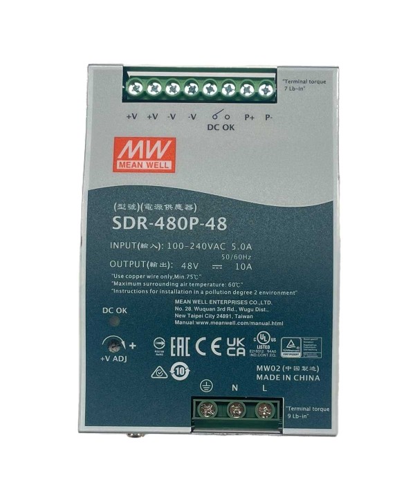 MeanWell SDR-480P-48 Alimentatore DIN RAIL 480W 48V 10A Per Automazione Industriale Input 220V 110